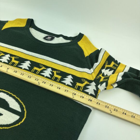 NFL Green Bay Packer Christmas Sweater Green Gold Reindeer Pine Trees Womens 2XL - Picture 6 of 11